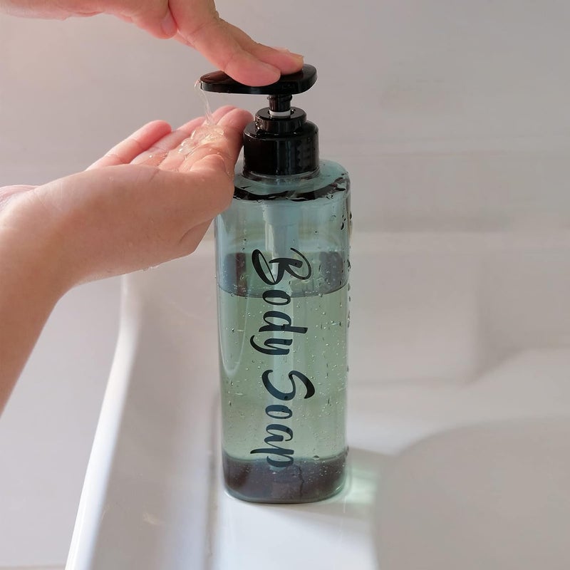 AUMIO 16.9oz Refillable Shower Soap Dispenser with Pump - 3 Chamber No Drill for Shampoo, Conditioner & Body Wash, Blue Clear Plastic Bottle Dispenser, Bathroom Organizer with 6 Waterproof Labels - Image 4